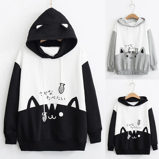 Spring Ladies Long Sleeve Cat Sweatshirt  Hoodie