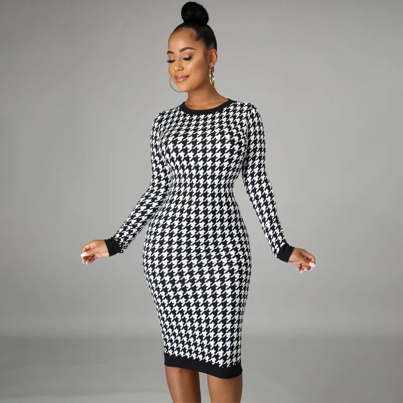 Long Sleeve Midi Dress Hollow Out Bodycon Sexy Elegant Slim