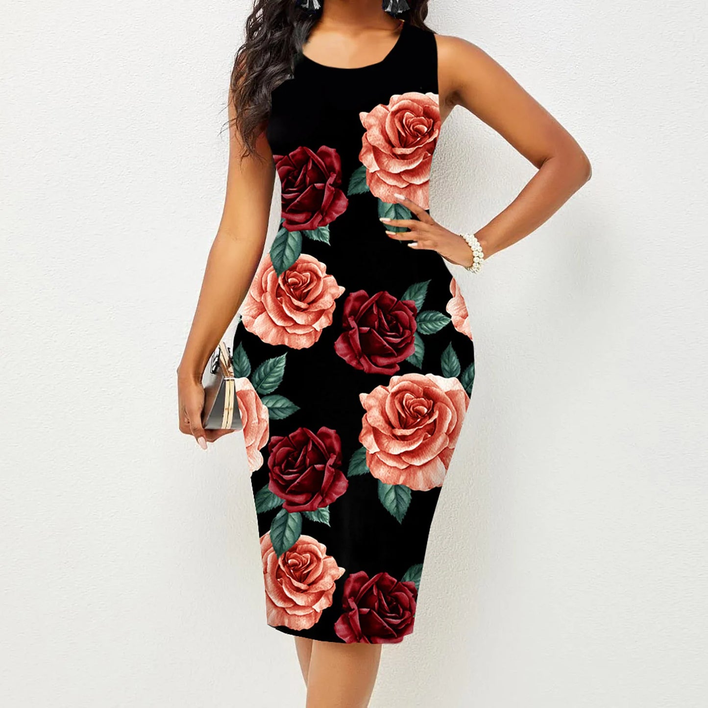 Spring and Summer New Fashion Women's Sleeveless Wrapped Hip Print Dress