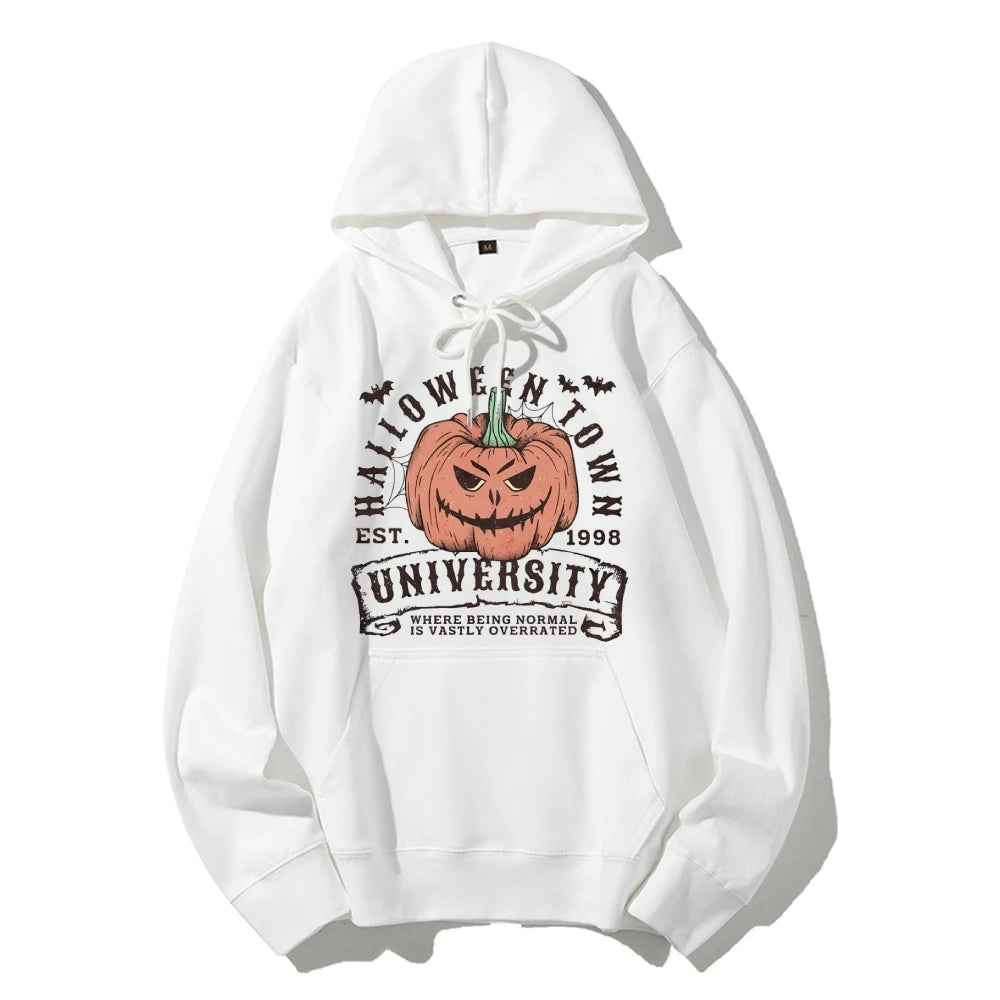 Retro Halloween Town University Pumpkin Women's Hoodie Spooky Season Trendy Stylish Halloween Pullovers Fall Autumn Sweatshirt