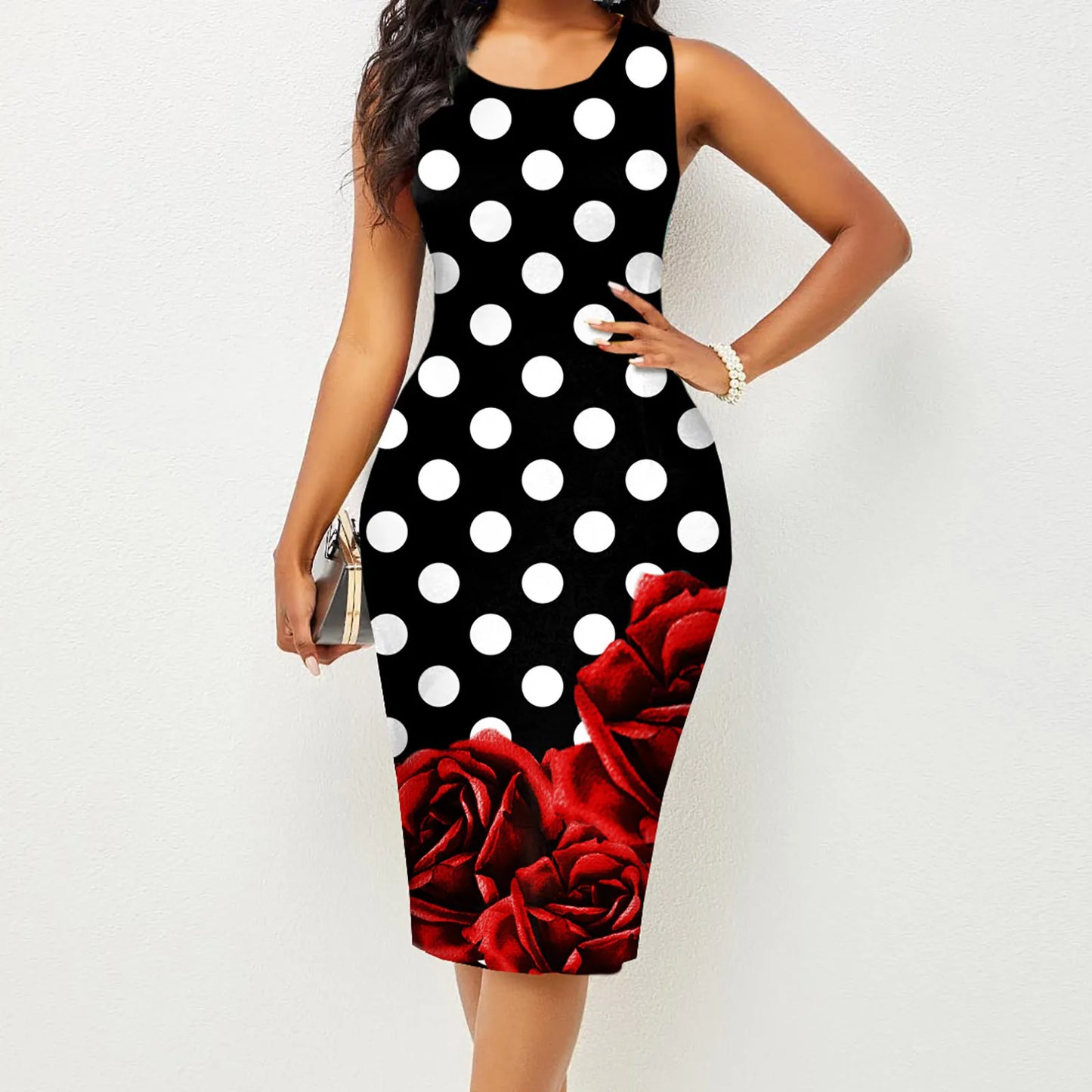 Spring and Summer New Fashion Women's Sleeveless Wrapped Hip Print Dress