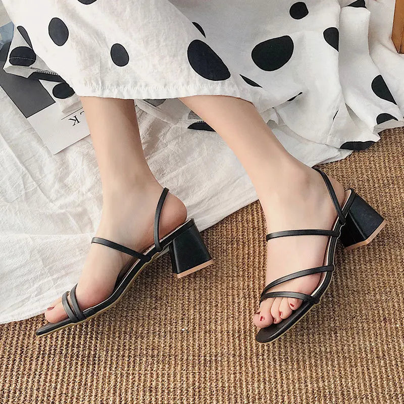 Women High Heel Sandals Summer Casual Female Shoes Woman Square Heel Open Toe Ankle Strap Ladies Sandalias Wedge Shoe