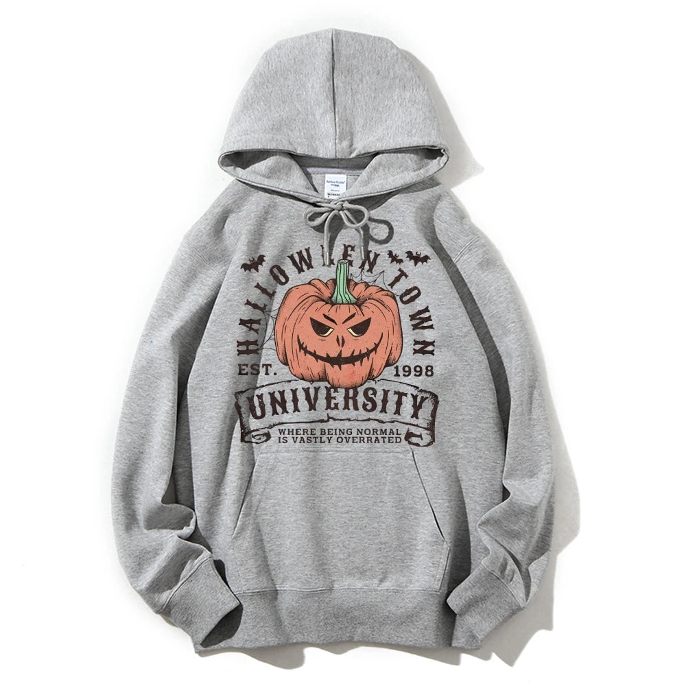 Retro Halloween Town University Pumpkin Women's Hoodie Spooky Season Trendy Stylish Halloween Pullovers Fall Autumn Sweatshirt