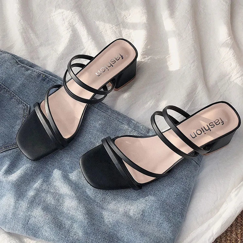 Women High Heel Sandals Summer Casual Female Shoes Woman Square Heel Open Toe Ankle Strap Ladies Sandalias Wedge Shoe