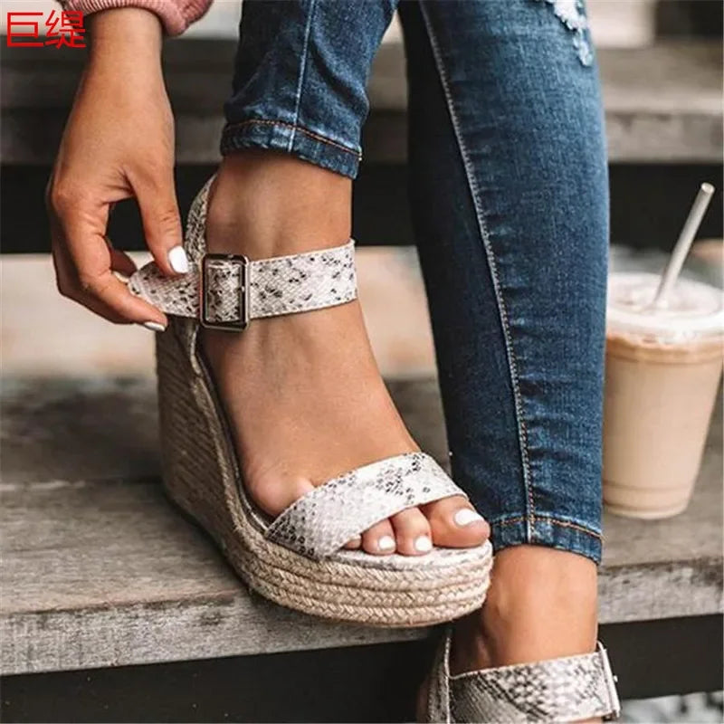 Summer Platform Sandals Women Peep Toe High Wedges Heel Ankle Buckles Sandalia Espadrilles Female Sandals Shoes