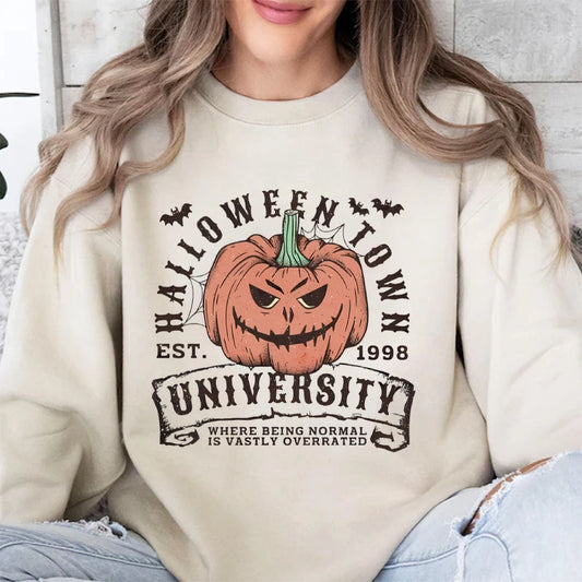 Halloween Town University Pumpkin Sweatshirt Retro Trendy Spooky Season Long Sleeve Shirt Women’s Halloween Autumn Fall Pullover