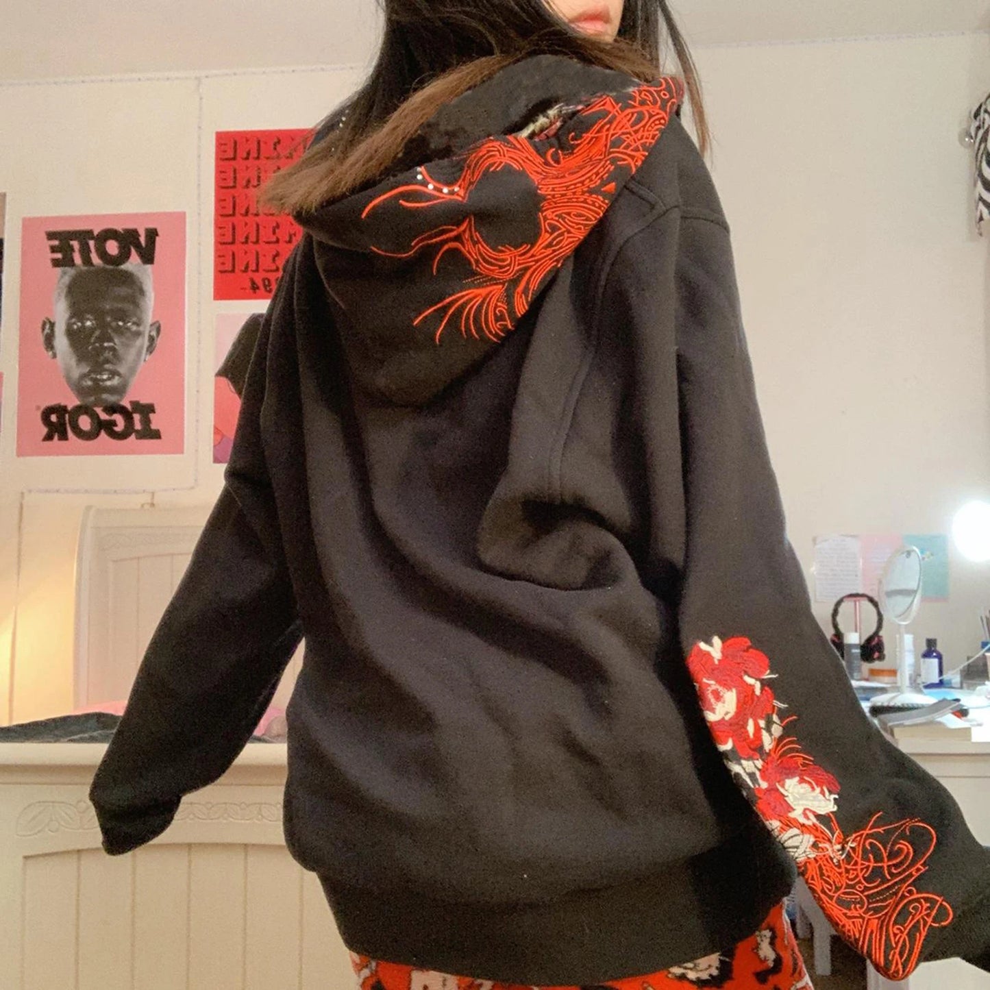 Vintage  Skull Print Zip Up Hoodies