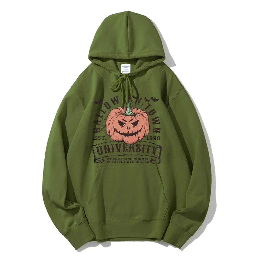 Retro Halloween Town University Pumpkin Women's Hoodie Spooky Season Trendy Stylish Halloween Pullovers Fall Autumn Sweatshirt