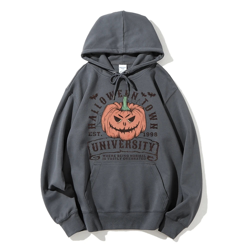 Retro Halloween Town University Pumpkin Women's Hoodie Spooky Season Trendy Stylish Halloween Pullovers Fall Autumn Sweatshirt