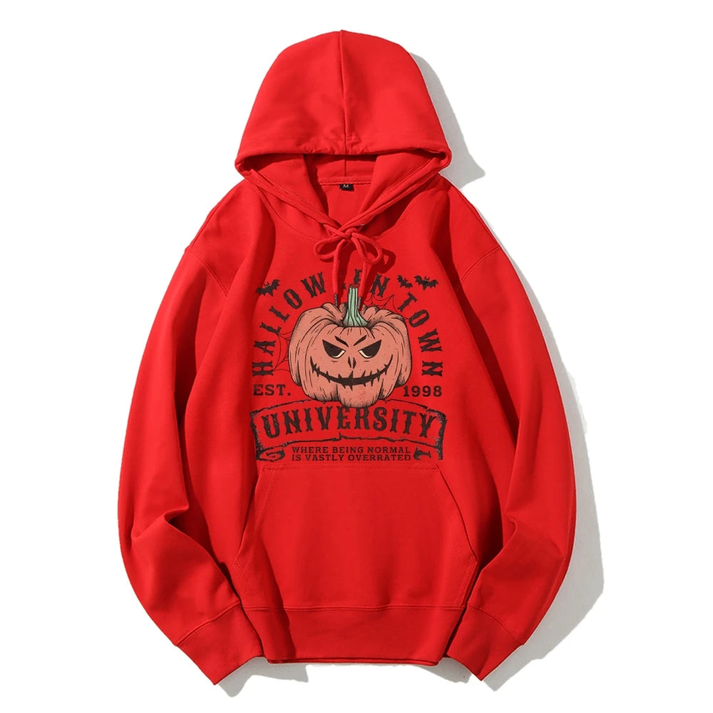 Retro Halloween Town University Pumpkin Women's Hoodie Spooky Season Trendy Stylish Halloween Pullovers Fall Autumn Sweatshirt