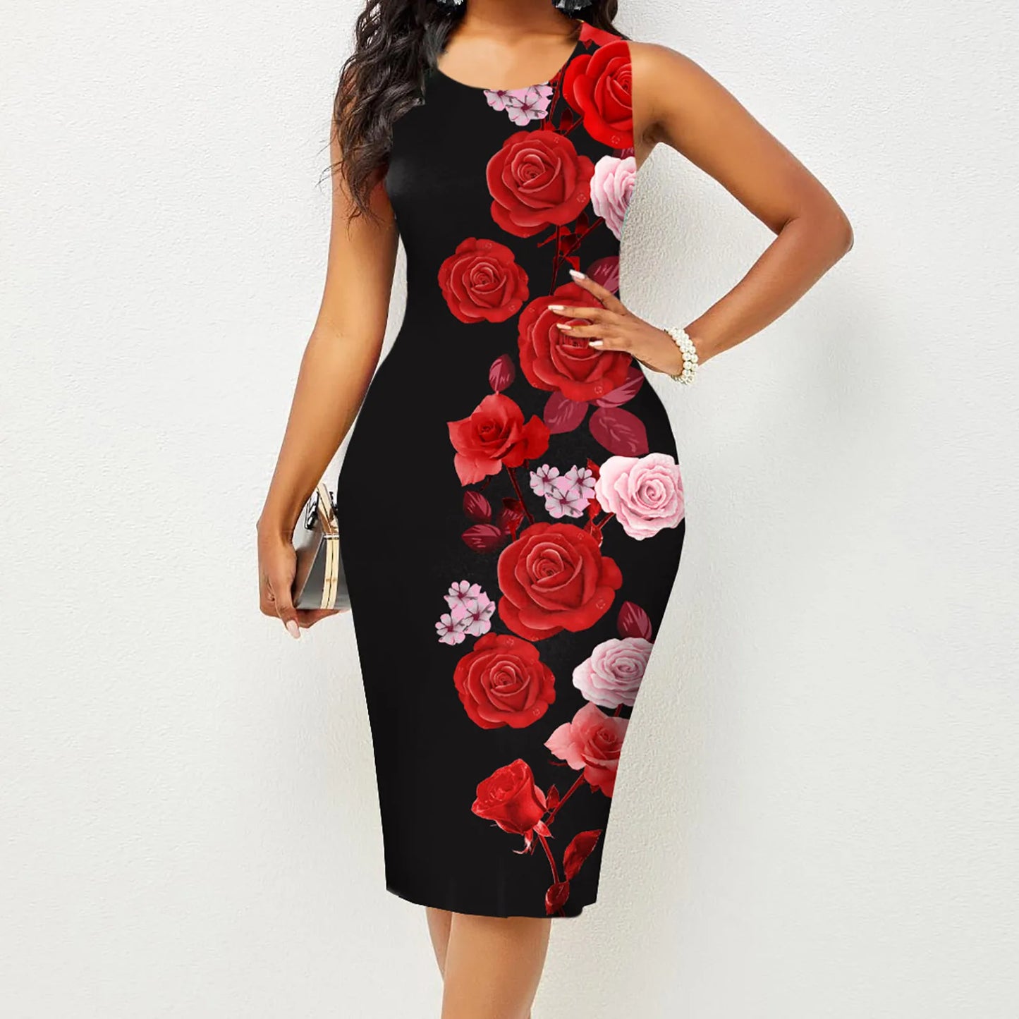 Spring and Summer New Fashion Women's Sleeveless Wrapped Hip Print Dress