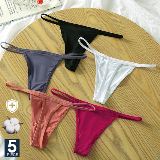 FINETOO 5Pcs/Set Sexy Women G-String Low Waist Panties Intimate Lingerie Female Underpants Cotton T-back Pantys Thin Strap Thong