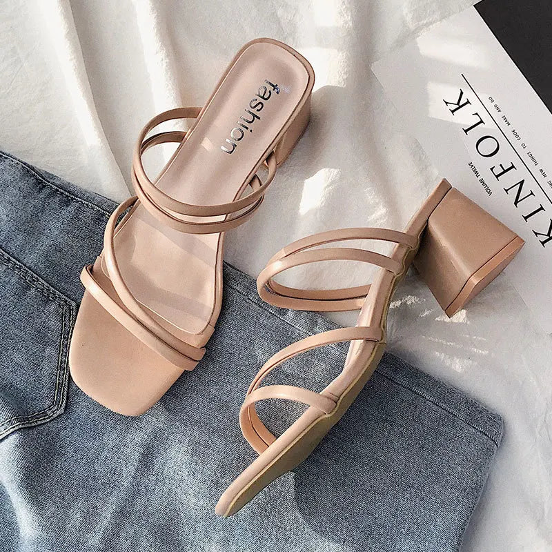 Women High Heel Sandals Summer Casual Female Shoes Woman Square Heel Open Toe Ankle Strap Ladies Sandalias Wedge Shoe