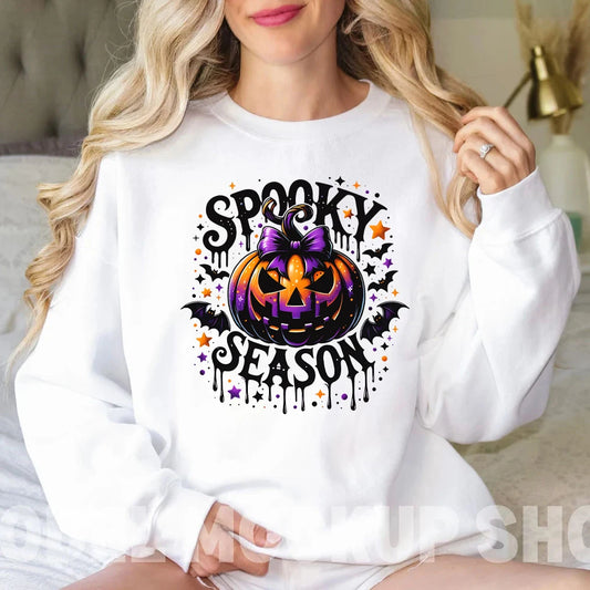 Spooky Season Sweater Retro Halloween Sweatshirts Pumpkin Hoodies Witchy Bats Womens Clothing Spooky Vibes Round Neck Sweatshirt