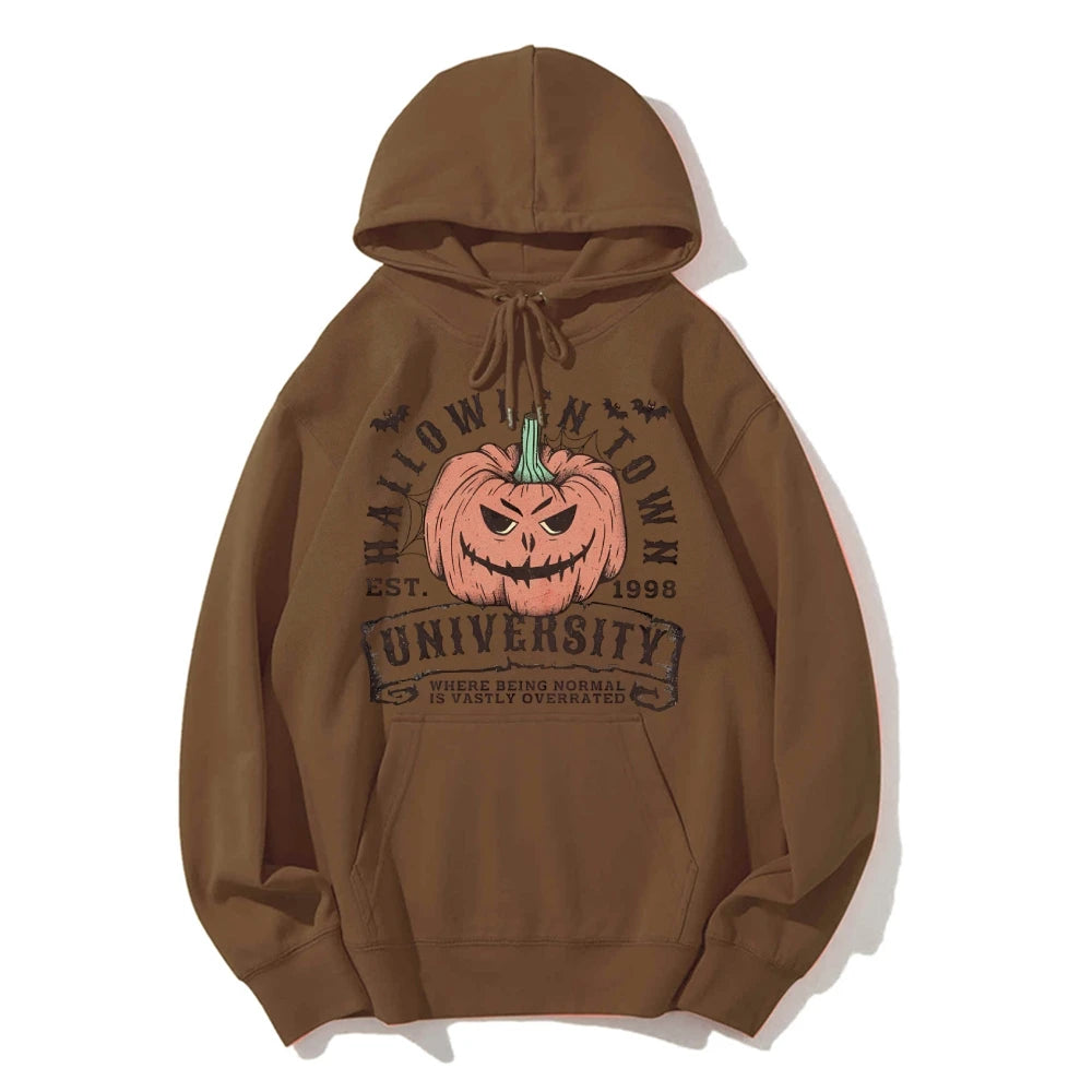 Retro Halloween Town University Pumpkin Women's Hoodie Spooky Season Trendy Stylish Halloween Pullovers Fall Autumn Sweatshirt