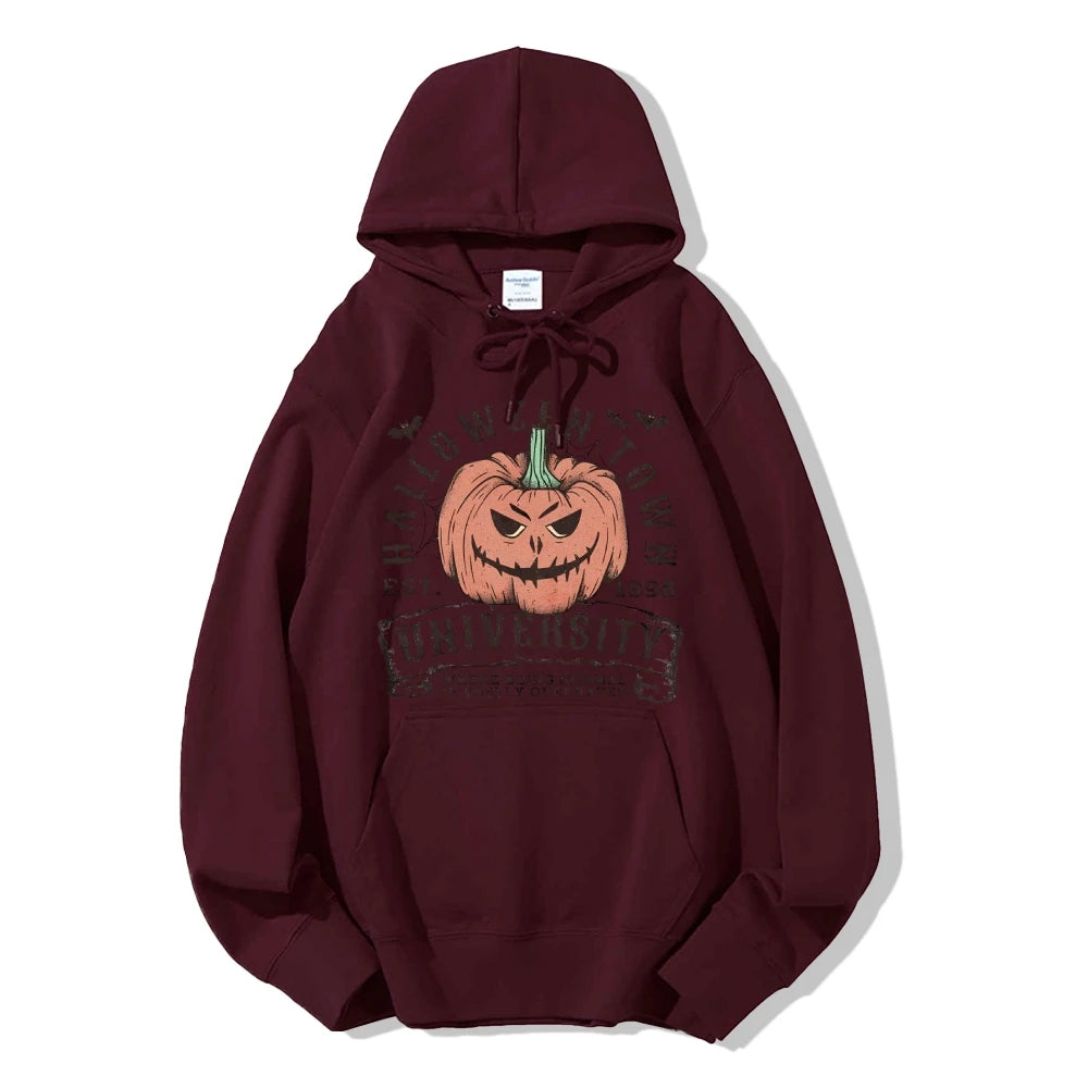 Retro Halloween Town University Pumpkin Women's Hoodie Spooky Season Trendy Stylish Halloween Pullovers Fall Autumn Sweatshirt