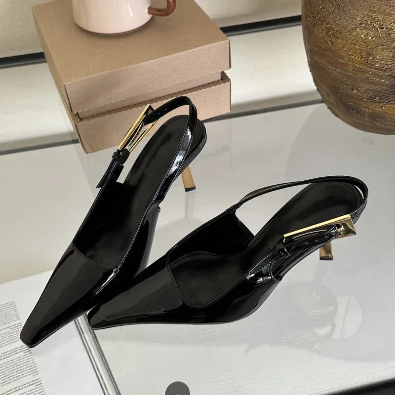 Eilyken Street Style Sexy Pointed Toe Metal Buckle Strap Women Pumps Stripper Sandals  Slingback High Heels Female Shoes