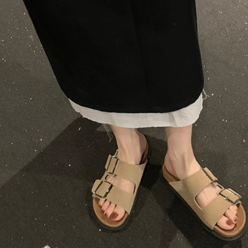 JOZHAMTA Size 35-40 Women Flats Slides Slippers Real Leather Low Heels Summer Shoes 2024 Ins Fashion Casual Beach Daily Dress