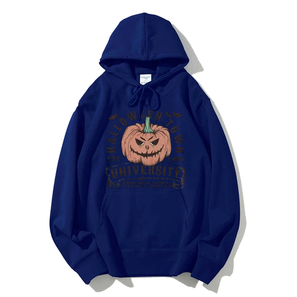 Retro Halloween Town University Pumpkin Women's Hoodie Spooky Season Trendy Stylish Halloween Pullovers Fall Autumn Sweatshirt