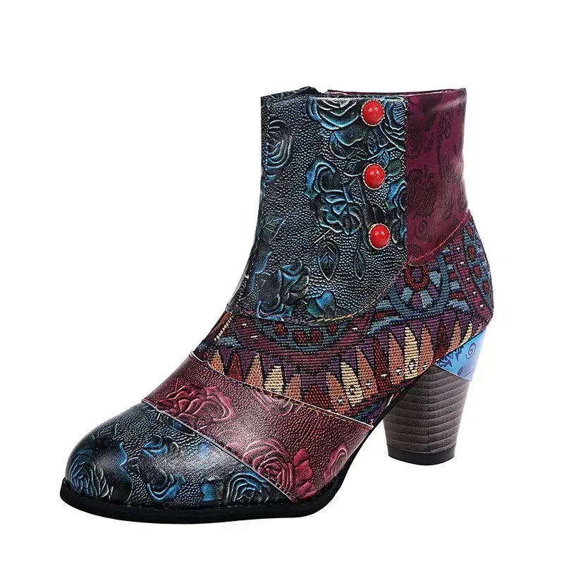 Vintage Splicing Printed Ankle Boots for Women