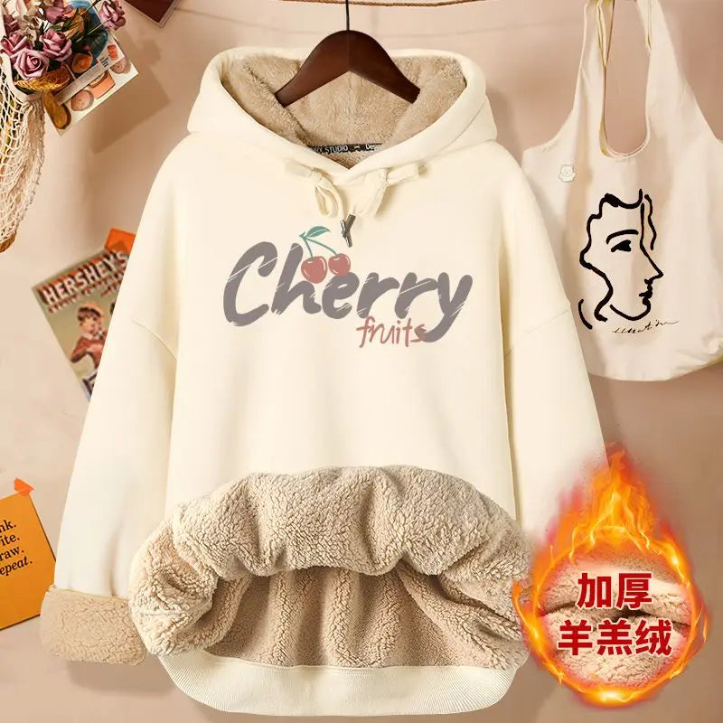 Lamb Velvet Sweatshirt Women New Kiss Cat Print Autumn Winter