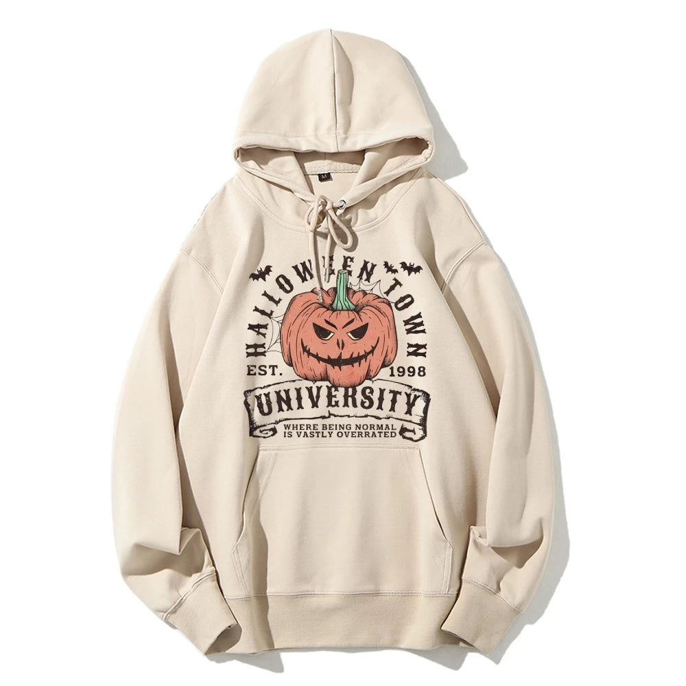 Retro Halloween Town University Pumpkin Women's Hoodie Spooky Season Trendy Stylish Halloween Pullovers Fall Autumn Sweatshirt