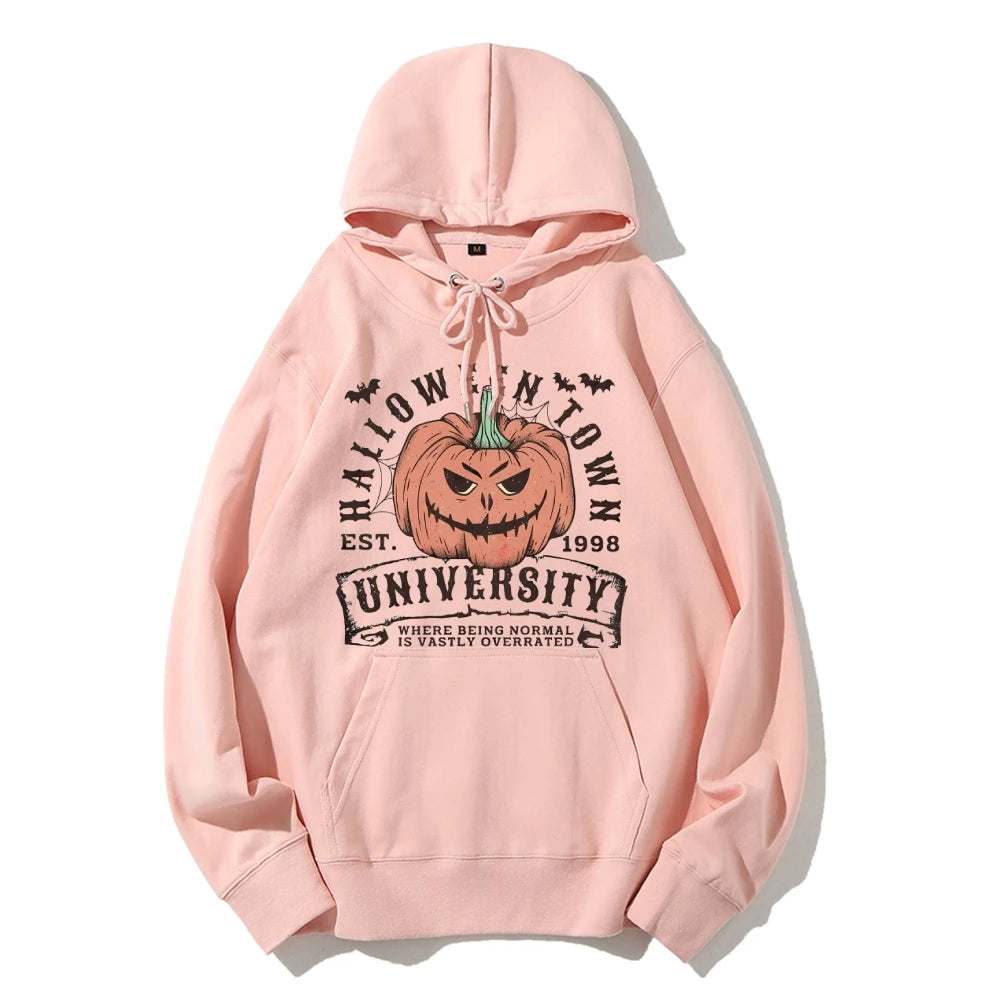 Retro Halloween Town University Pumpkin Women's Hoodie Spooky Season Trendy Stylish Halloween Pullovers Fall Autumn Sweatshirt