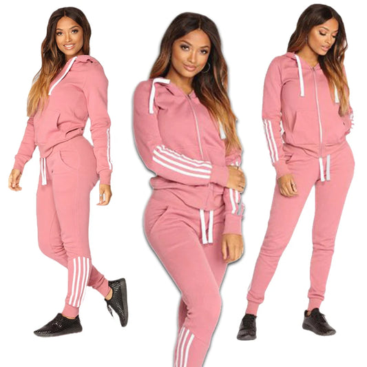 Women Sweatshirt Set Solid Color