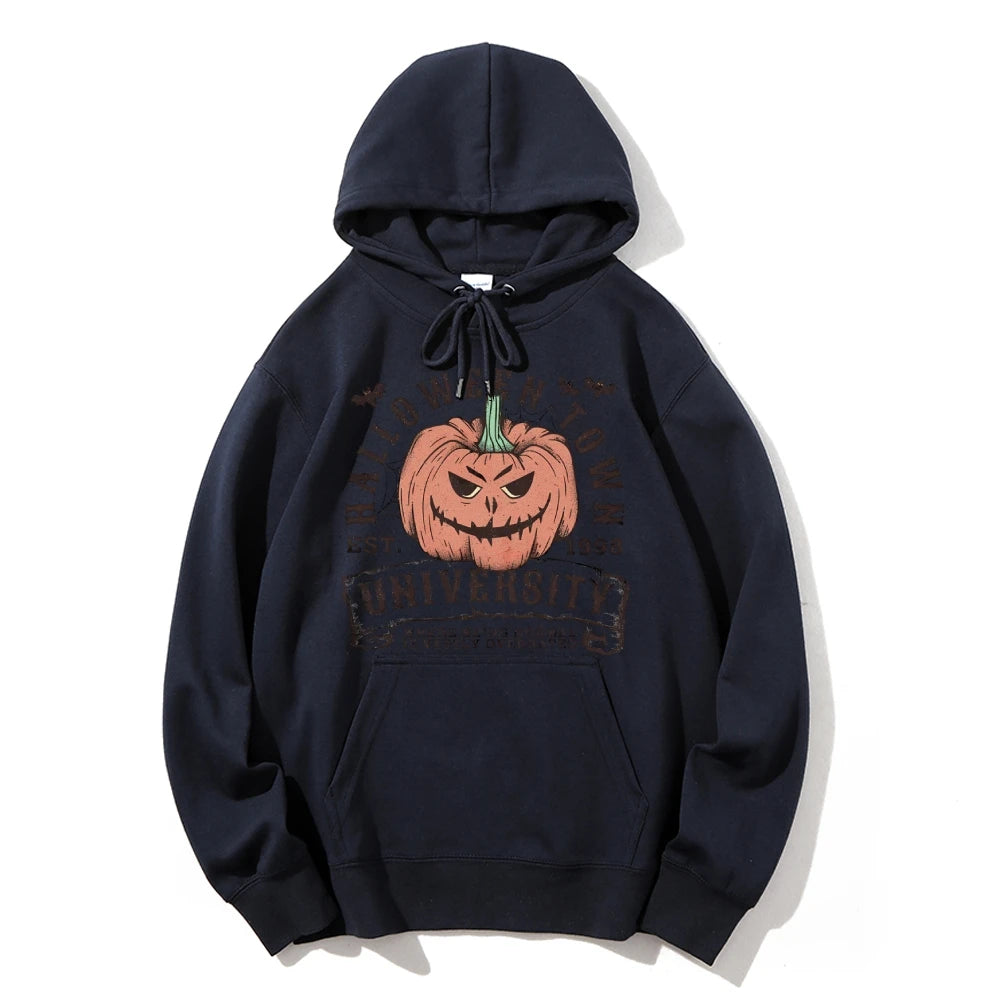 Retro Halloween Town University Pumpkin Women's Hoodie Spooky Season Trendy Stylish Halloween Pullovers Fall Autumn Sweatshirt