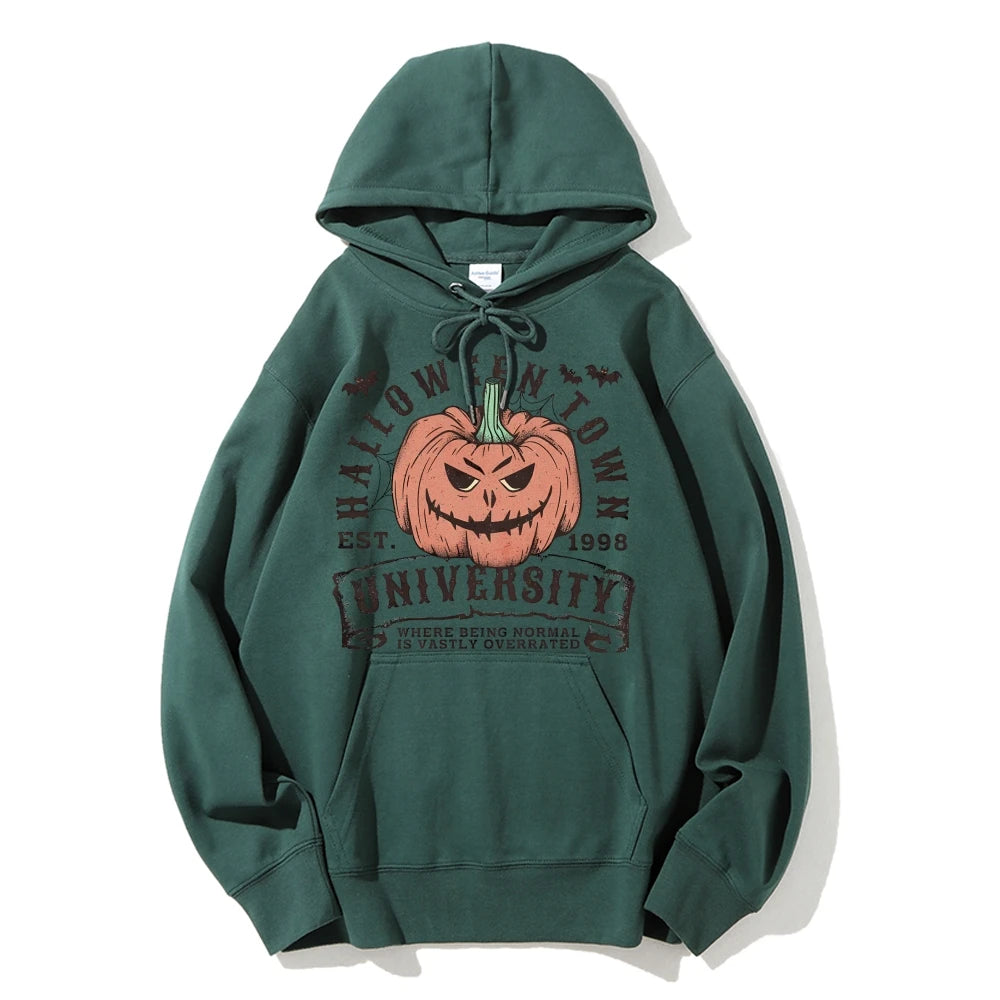 Retro Halloween Town University Pumpkin Women's Hoodie Spooky Season Trendy Stylish Halloween Pullovers Fall Autumn Sweatshirt