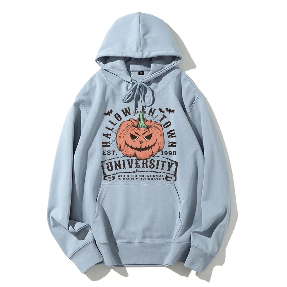 Retro Halloween Town University Pumpkin Women's Hoodie Spooky Season Trendy Stylish Halloween Pullovers Fall Autumn Sweatshirt