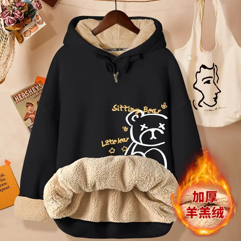 Lamb Velvet Sweatshirt Women New Kiss Cat Print Autumn Winter