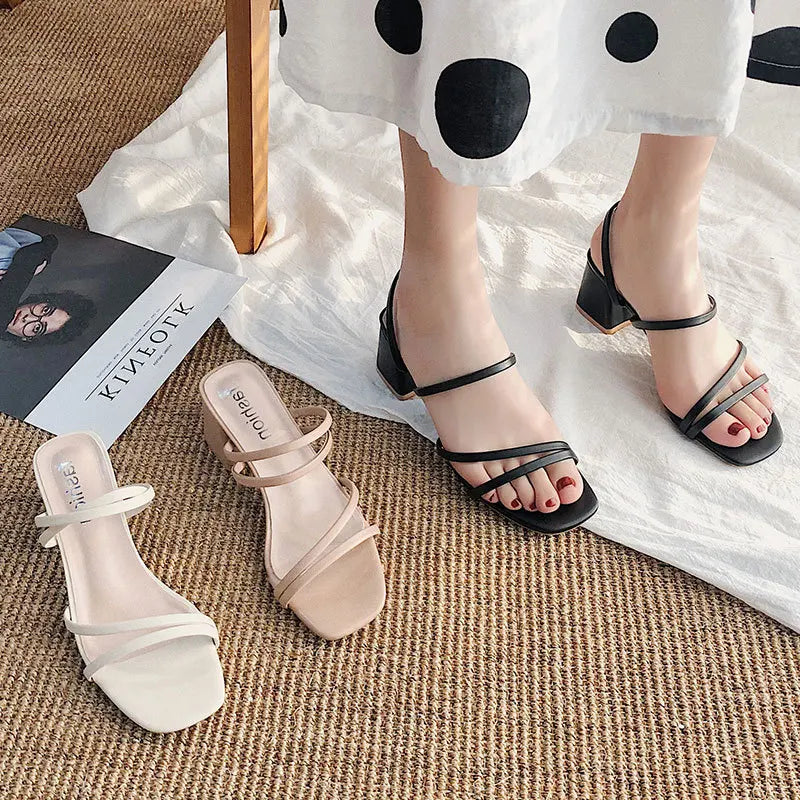 Women High Heel Sandals Summer Casual Female Shoes Woman Square Heel Open Toe Ankle Strap Ladies Sandalias Wedge Shoe