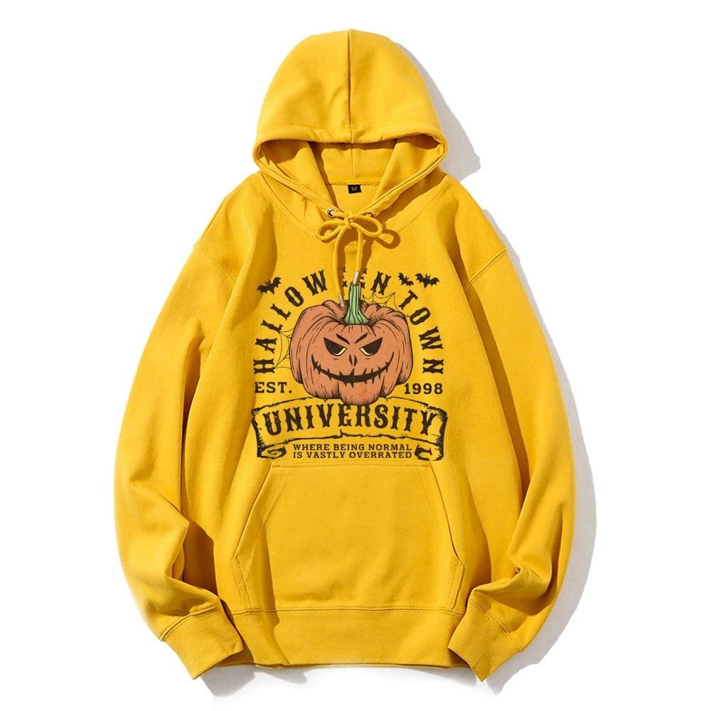 Retro Halloween Town University Pumpkin Women's Hoodie Spooky Season Trendy Stylish Halloween Pullovers Fall Autumn Sweatshirt