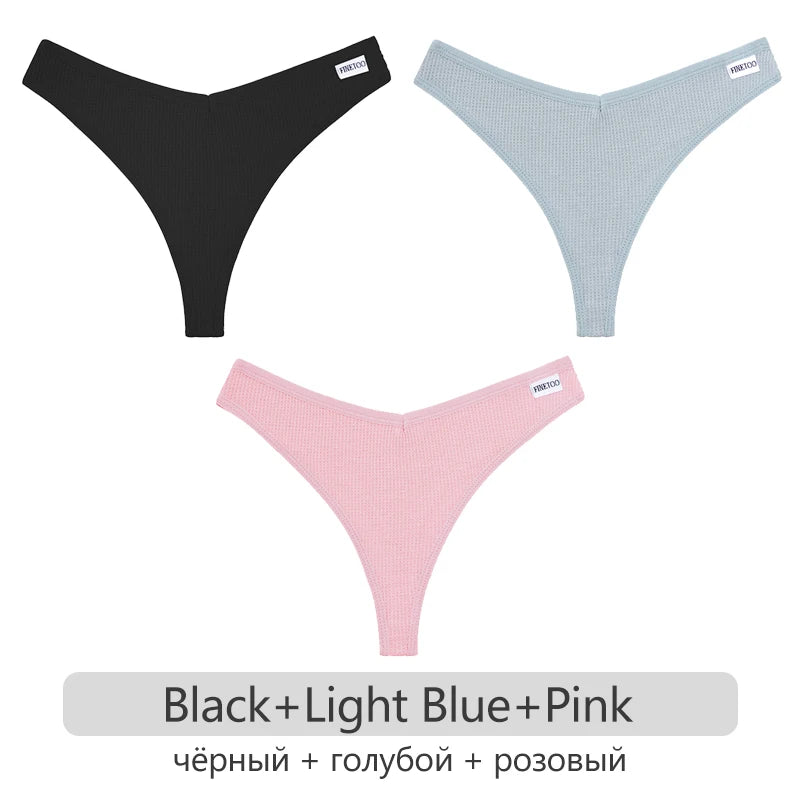 3Pcs/set Women Cotton Waffle Style G-string Panties Ladies Soft Thongs Female S-XL Low-Rise T-Back Panties Bikini Underwear